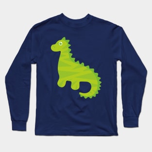 Green Cute Dinosaur on Green background Long Sleeve T-Shirt